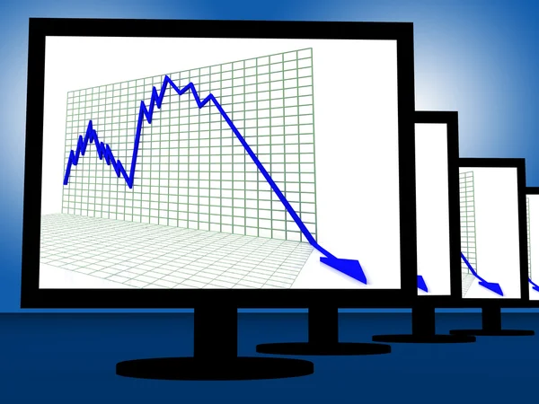 Arrow Falling On Monitors Shows Failure — Stock Photo, Image