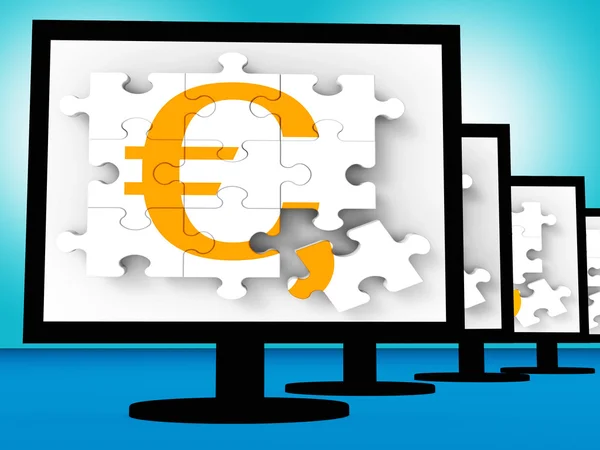 Euro Symbol On Monitors Showing Europe Profits — Stock Photo, Image