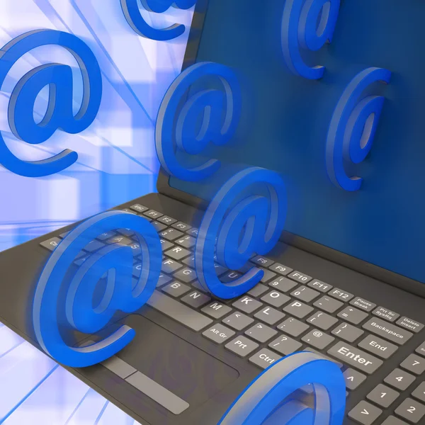 At Signs Leaving Laptop Shows Online Mailing — Stock Photo, Image