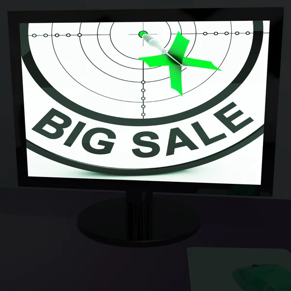 Grande vendita su monitor mostra grandi promozioni — Foto Stock