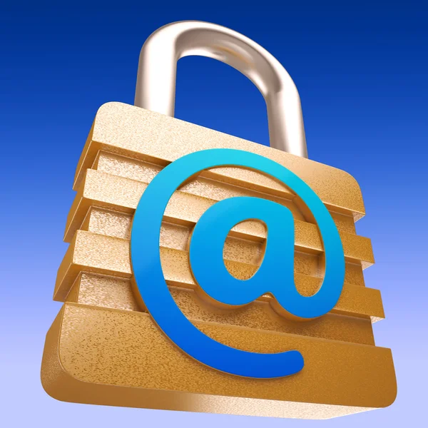 At Sign Padlock Shows Security Online Communication — Stock Photo, Image