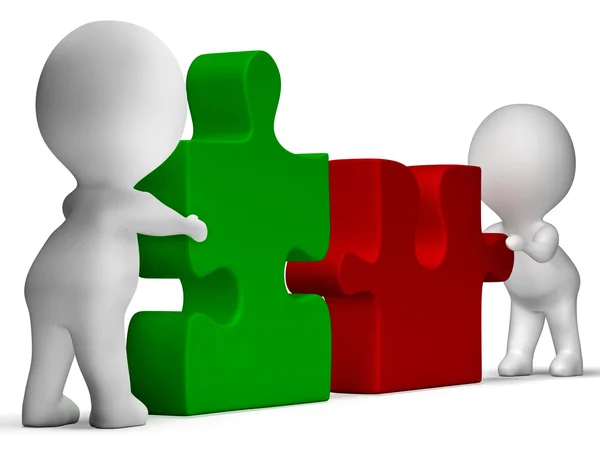 Jigsaw Pieces Being Joined Showing Teamwork And Collaboration — Stock Photo, Image