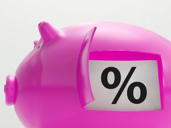 Percent In Piggy Shows Saving And Investment — Stock Photo, Image