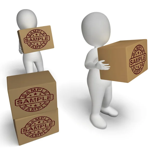 Sample Stamp On Boxes Shows Example Symbol Or Taste — Stock Photo, Image