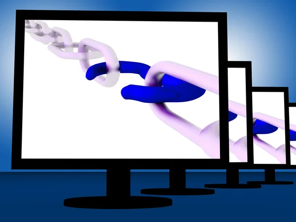 Opened Chain On Monitors Showing Fragile Link — Stock Photo, Image