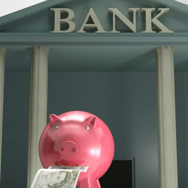 Piggybank On Bank muestra ahorros seguros — Foto de Stock