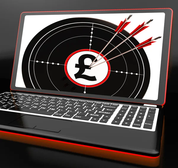 Pound Symbol On Laptop Shows Britain Finances — Stock Photo, Image