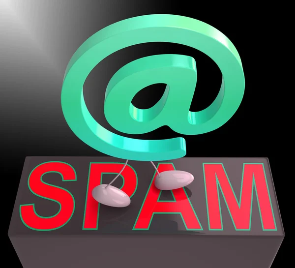 At Sign Spam Shows Unwanted Mail Inbox — Stock Photo, Image