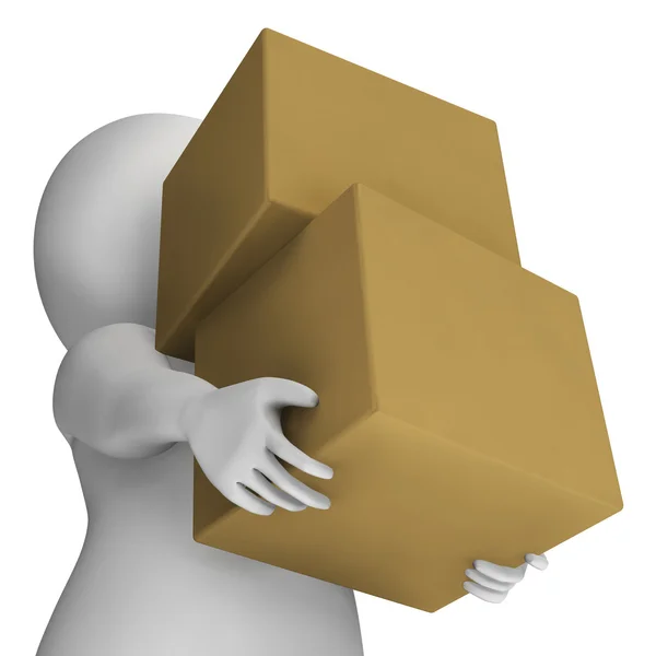 Uomo Holding scatole che mostrano consegna e trasporto di pacchi — Foto Stock
