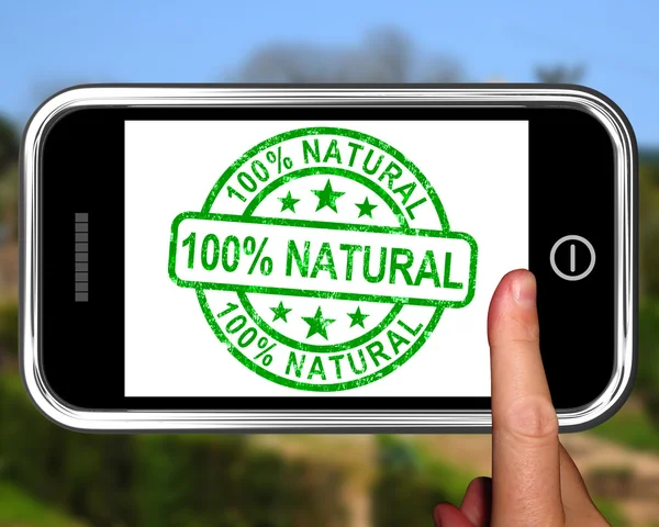 100percent φυσικά στο smartphone δείχνει υγιεινά τρόφιμα — Φωτογραφία Αρχείου