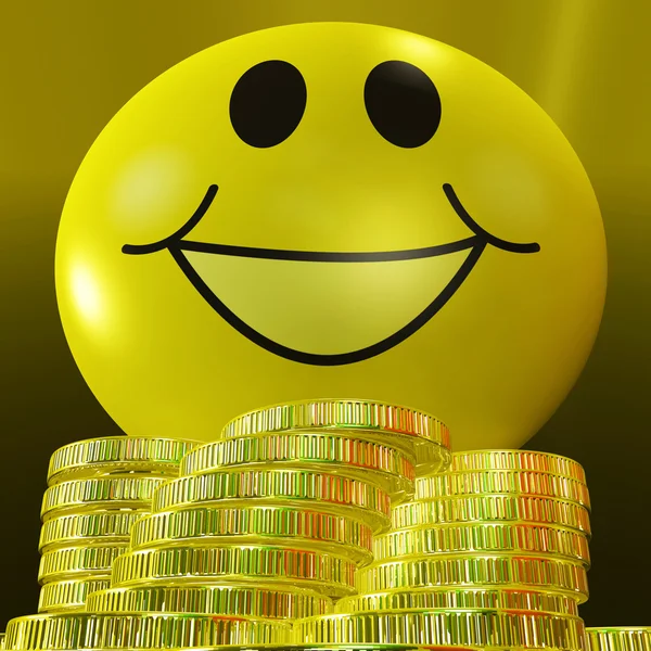 Faccina sorridente con monete mostrando la felicità monetaria — Foto Stock