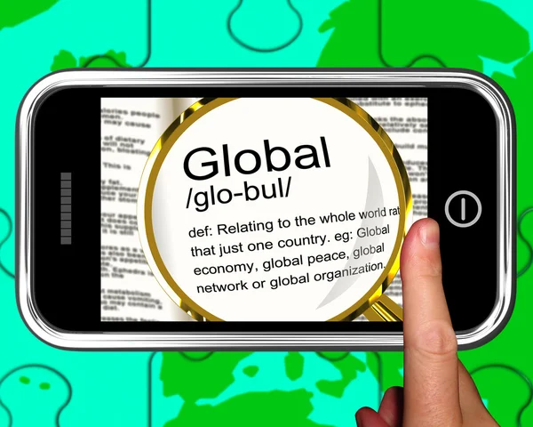 Definição Global em Mostra Smartphone Conexões Mundiais — Fotografia de Stock