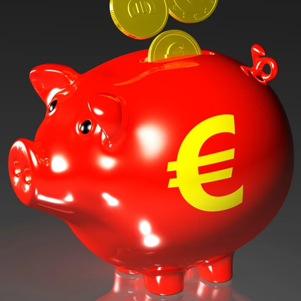 Coins Entering Piggybank Shows European Loans — Stock Photo, Image