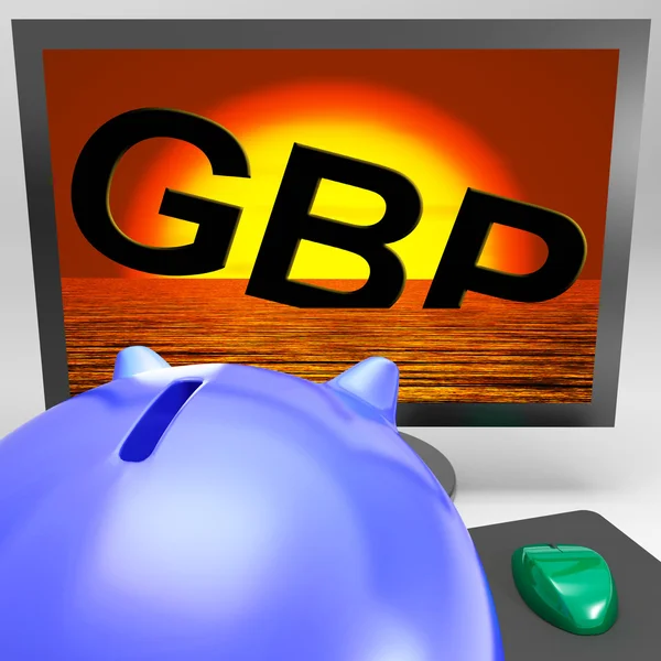 GBP Sinking On Monitor Shows British Depression — Stock Photo, Image