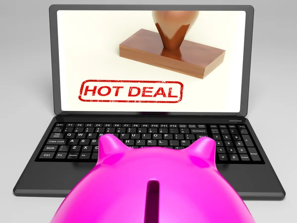 Hot Deal Stamp On Laptop Shows Special Deal — Stock Photo, Image