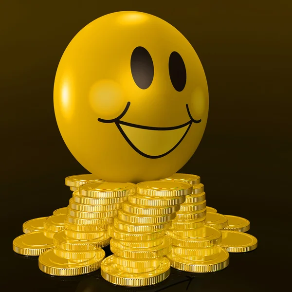 Smiley Face With Coins Shows Profitable Earnings — Stock Photo, Image