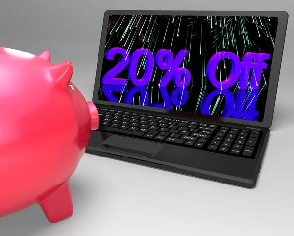 Twintig procent korting op laptop toont kortingen — Stockfoto