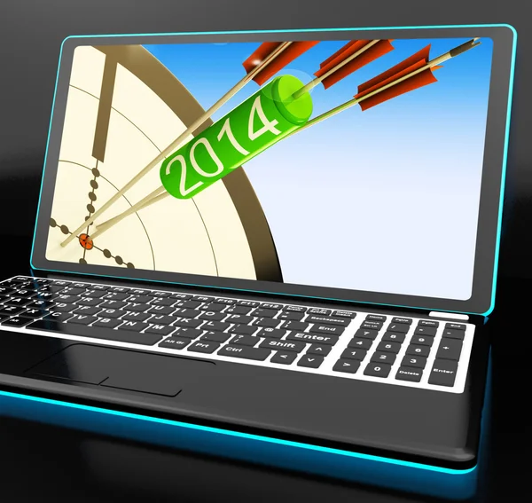 2014 pijlen op laptop tonen festiviteiten — Stockfoto