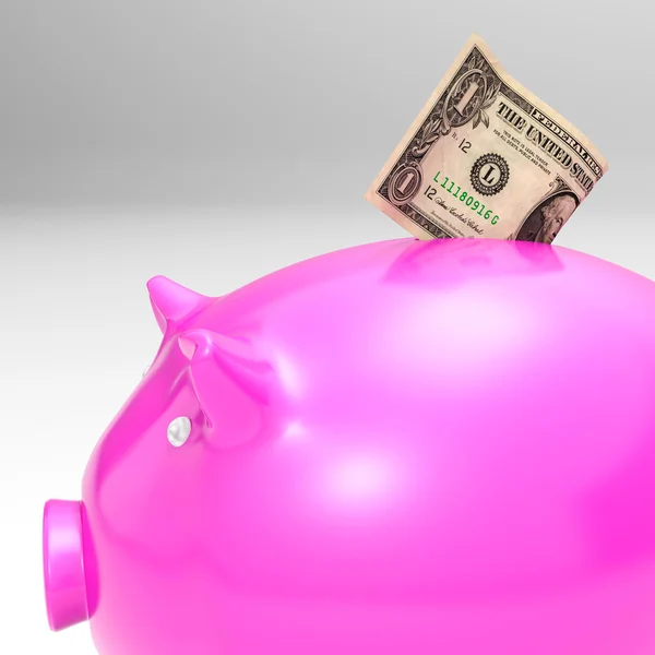 Dollar Entering Piggybank Showing Savings — Stock Photo, Image