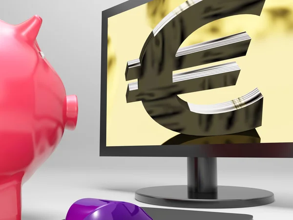 Euro Screen Shows Finance Wealth And Prosperity — Stock Photo, Image