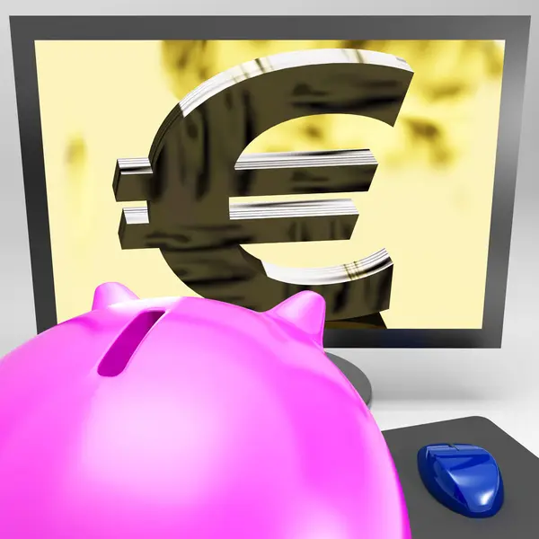 Euro Symbol On Monitor Showing European Wealth — Stock Photo, Image