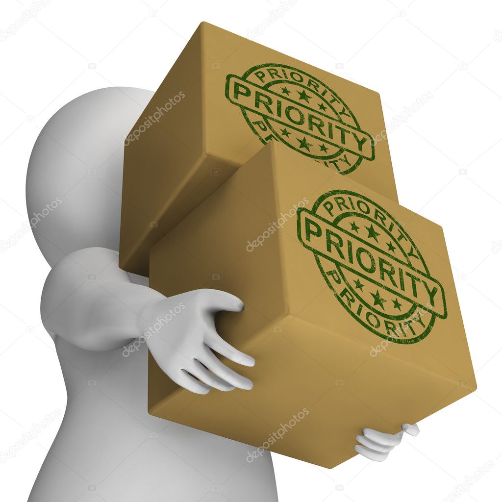 Priority Stamp On Boxes Shows Rush And Urgent Packages
