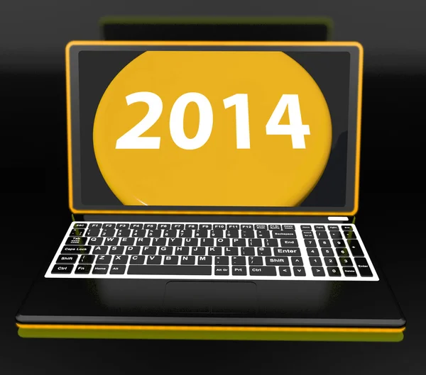 Two Thousand And Fourteen On Laptop Shows New Year Resolution 20 — Stock Photo, Image