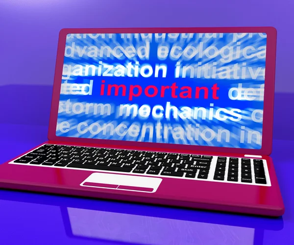 Belangrijke laptop toont kritische essentiële informatie online — Stockfoto