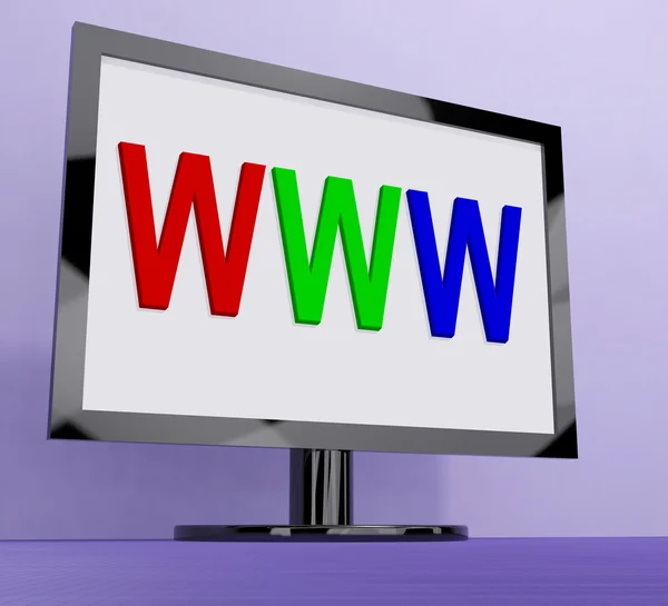 Www 在监视器上的显示互联网 web 或网络 — 图库照片