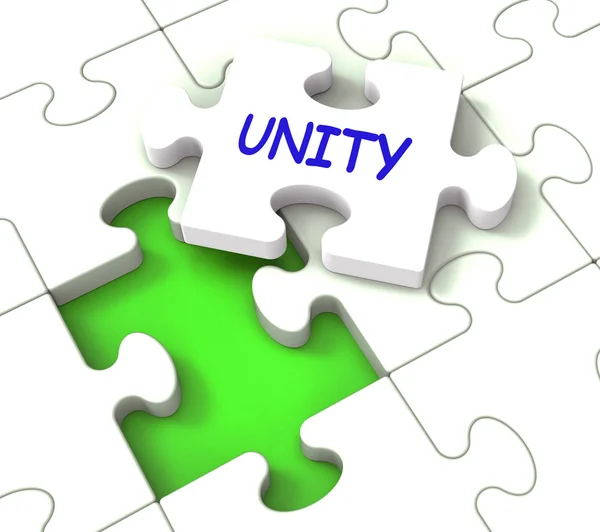 Unity Puzzle Shows Partner Team Teamwork or Collaboration — стоковое фото