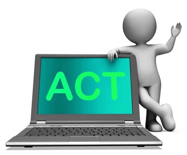 Act On Laptop Shows Motivation Inspire Or Performing — Stock Photo, Image