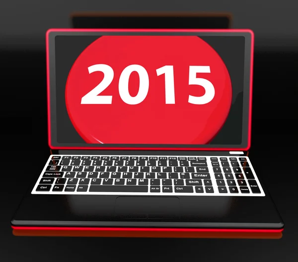 Two Thousand And Fifteen On Laptop Shows New Year Resolution 201 — Stock Photo, Image