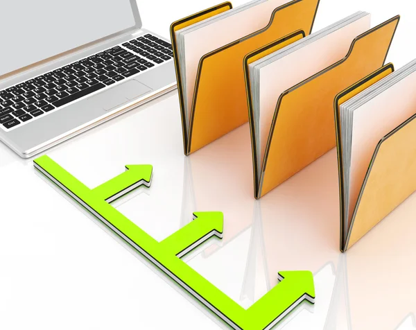Laptop a složky zobrazuje administrativy a organizované — Stock fotografie