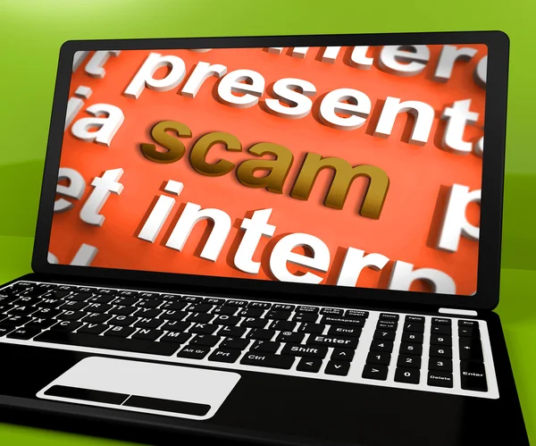 Scam Laptop Shows Scheming Theft Deceit And Fraud Online — Stock Photo, Image