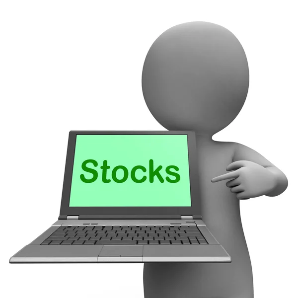 股票笔记本电脑显示道琼斯工业平均指数投资和股票市场 — 图库照片