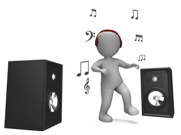 Lyssnar dans musik karaktär visar högtalare och låtar — Stockfoto