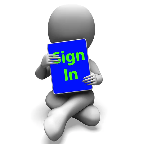 Sign In Character Laptop Shows Website Log In Or Signin — Stock Photo, Image