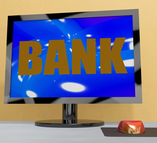 Bank On Monitor Shows Online Or Electronic Banking — Stock Photo, Image