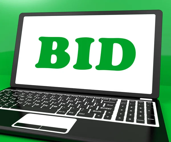 Bid On Laptop Shows Bidder Bidding Or Auction Online — Stok fotoğraf