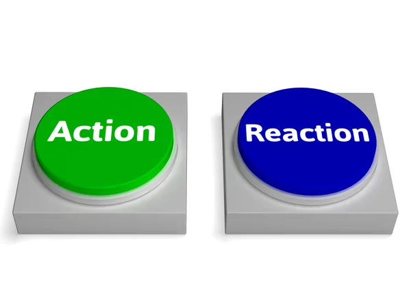 Action Reaction Buttons Shows Acting And Reacting — Stock Photo, Image