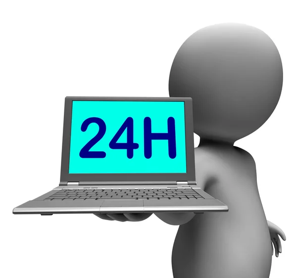 24h Laptop And Character Shows All Day Open On Web — Stock Photo, Image