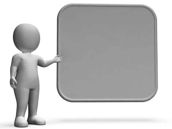 Character With Blank Board Allows Message Or Presentation — Stock Photo, Image