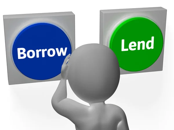 Los botones de préstamo prestados muestran deuda o crédito —  Fotos de Stock