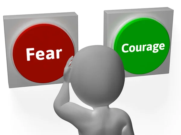 Fear Courage Buttons Show Scary Or Unafraid — Stock Photo, Image