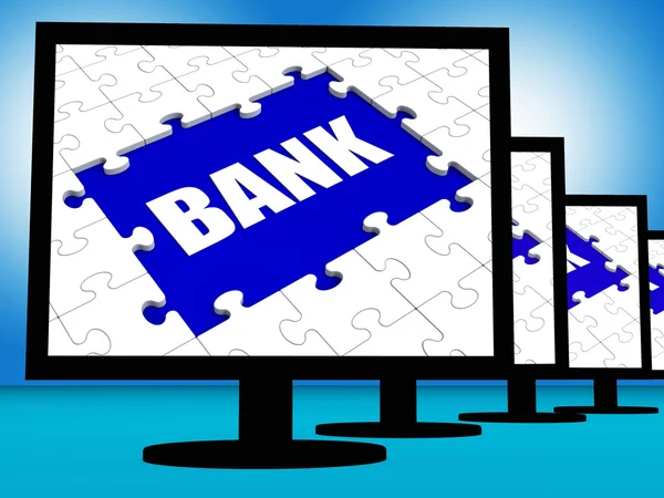 Banco en monitores muestra en línea o electrónica de banca por Internet —  Fotos de Stock