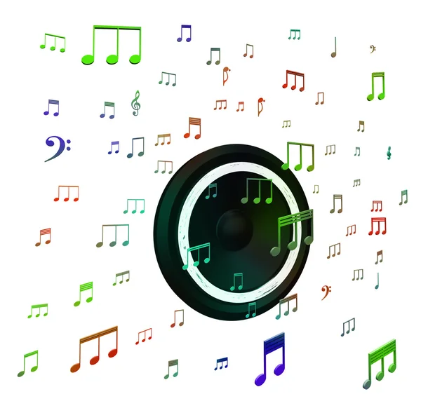 Haut-parleur et notes musicales montre l'acoustique musicale ou la sonorisation — Photo