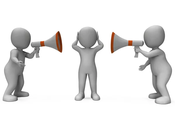 Loud Hailer Characters Show Megaphone Attention Explaining And B — Stock Photo, Image