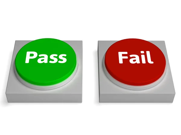 Pass Fail Buttons zeigen bestanden oder fehlgeschlagen an — Stockfoto