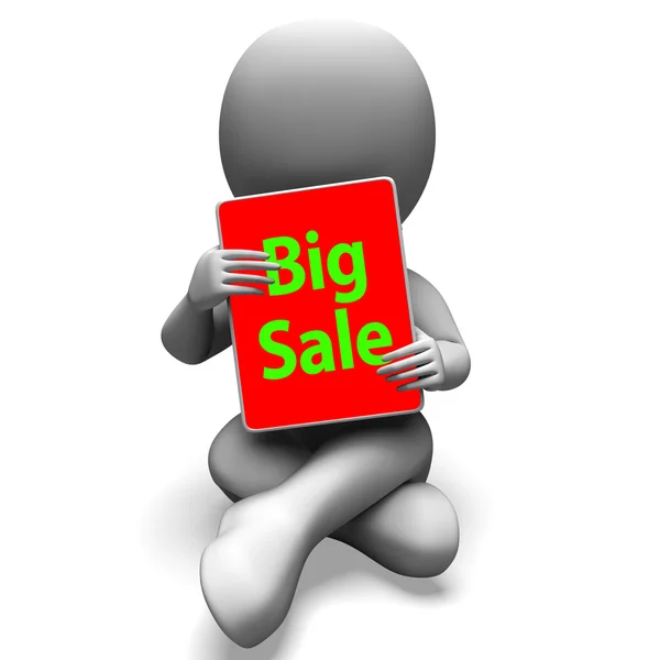 Big Sale Tablet Character Shows Promotion Savings Or Discount — Stock Photo, Image