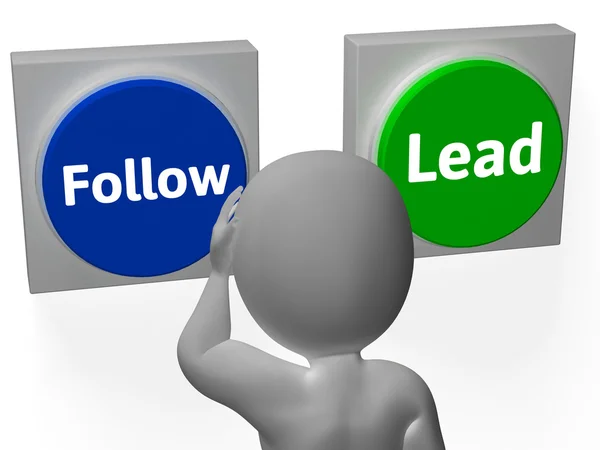 Follow Lead Buttons Show Leading The Way Or Following — Stock Photo, Image